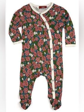 MILKBARN Organic Bamboo Floral Print Snap Footie - 0-3M